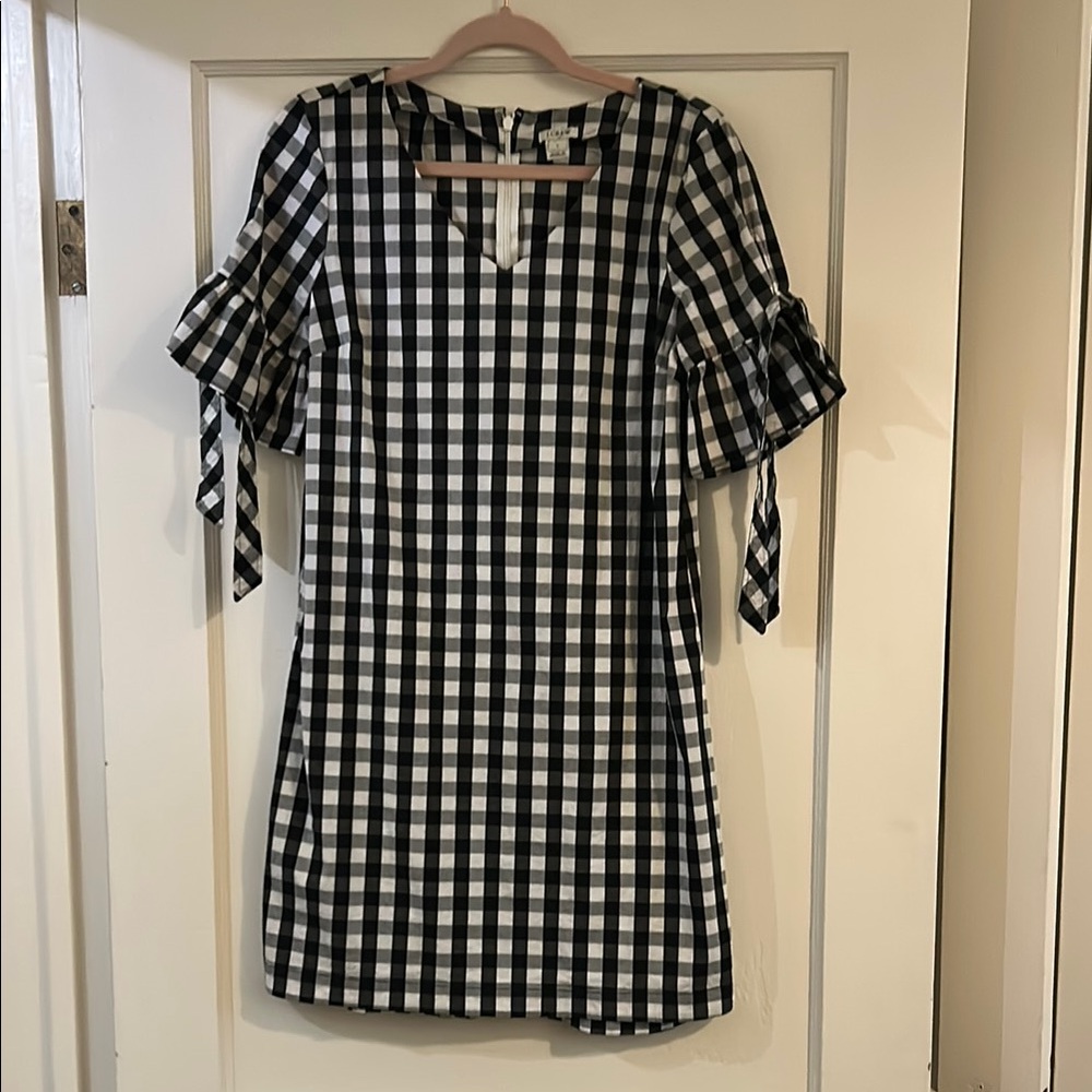 J. Crew Black and White Puff Sleeve Sheath Dress